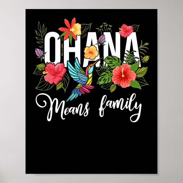 Poster Ohana quer dizer família Havaí Hibiscus Flower 70s (Frente)