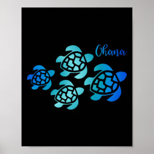 Poster Ohana Sea Turtle Family Hawaii Vacinação Tropical