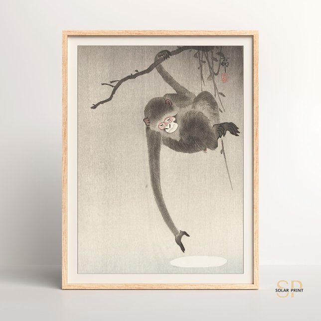 Poster Ohara Koson Monkey e Lua Arte Asiática (Criador carregado)