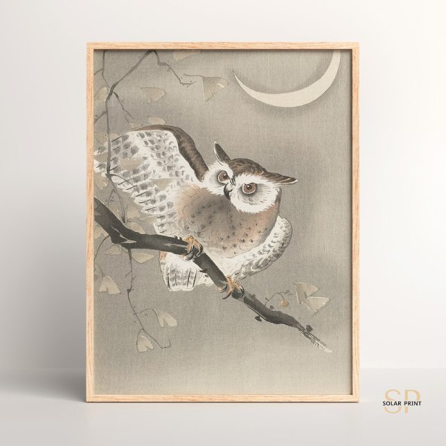 Poster Ohara Koson Owl Sob Lua Crescente (Criador carregado)