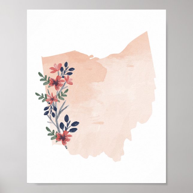 Poster Ohio Floral Watercolor State (Frente)