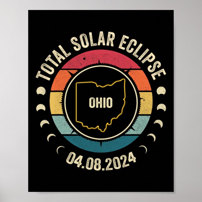 Poster Ohio Total Solar Eclipse 2024 American Totality Ap (Frente)