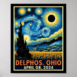 Poster Ohio Total Solar Eclipse 2024 Starry Night Van Gog