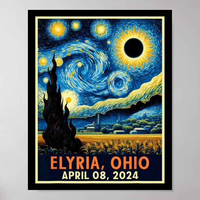 Poster Ohio Total Solar Eclipse 2024 Starry Night Van Gog (Frente)