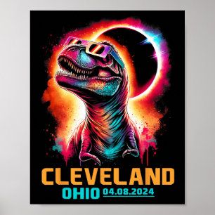 Poster Ohio Total Solar Eclipse 2024 T Rex Dinosaur