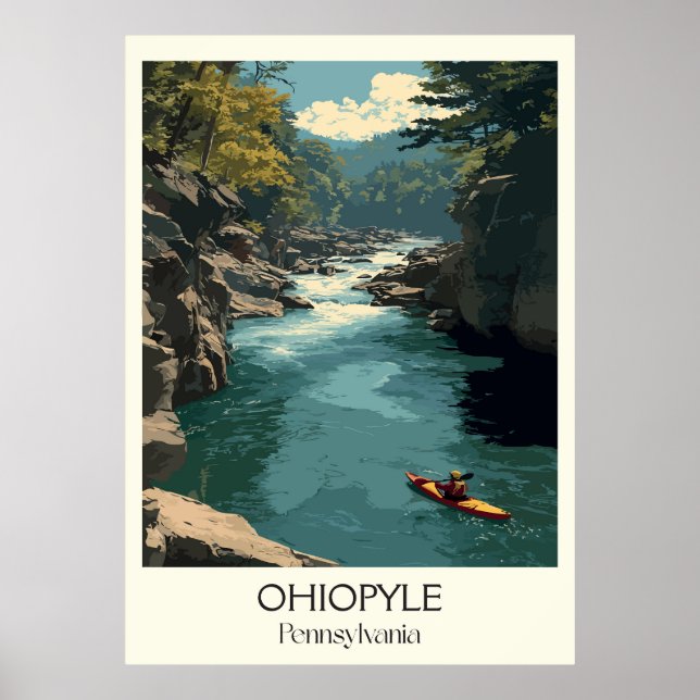 Poster Ohiopyle Pensilvânia Vintage Whitewater River Art (Frente)