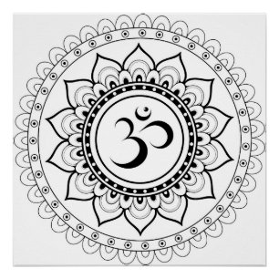 Pôster Ohm Mandala Om Mandala Branco e Preto