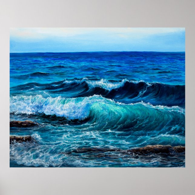 Poster Oil painting showing waves in ocean or sea on canv (Frente)