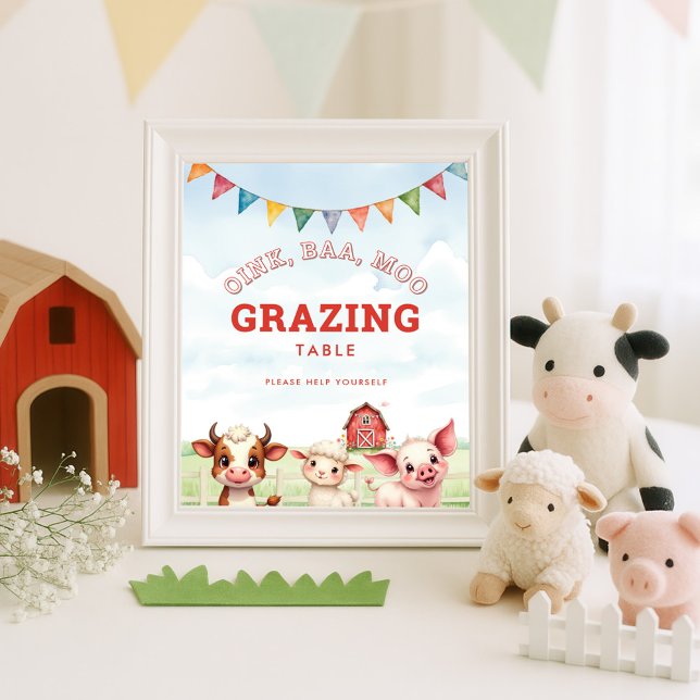 Poster Oink Baa Moo Cute Farm Animais Comida Sinal de Mes (Criador carregado)