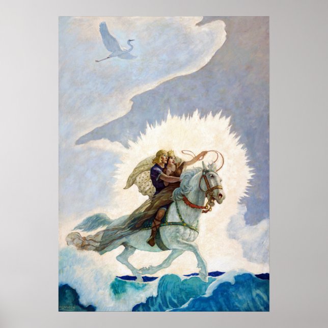 Poster Oisin Rides to the Land of Youth, por N. C. Wyeth (Frente)