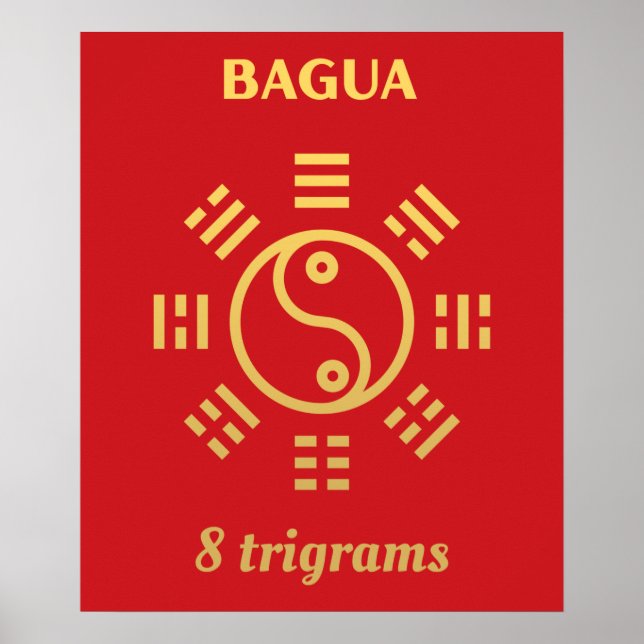 Poster Oito trigramas - Feng Shui - Ouro (Frente)