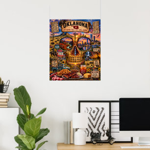 Poster Oklahoma Arte de Crânio Impresso   Estado de Espír