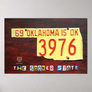 Pôster Oklahoma License Plate Map Print