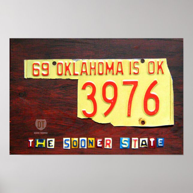Pôster Oklahoma License Plate Map Print (Frente)