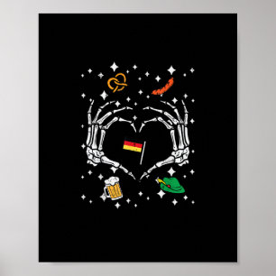 Poster Oktoberfest Skeleton Hand Heart Flag Alemão