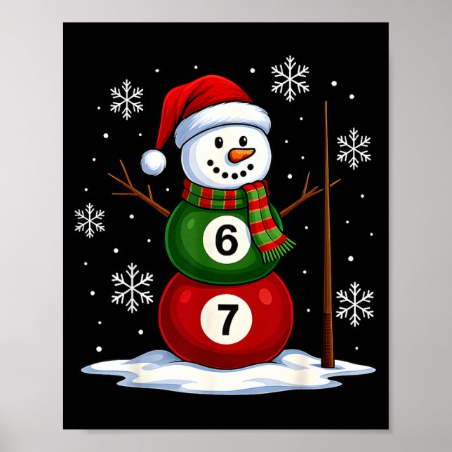 Poster Ol Game Snowman Billiards Player Funny Christmas  (Frente)