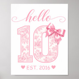 Poster Olá 10 Aniversário | Rosa Olá 10 Ano Personalizado