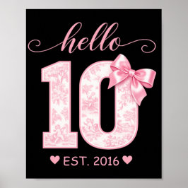 Poster Olá 10 Aniversário | Rosa Olá 10 Ano Personalizado
