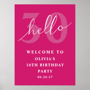 Poster Olá 30 Tipografia Negrito Rosa Neon Aniversário Be