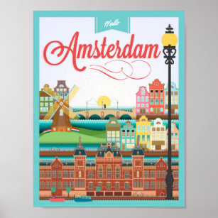 Poster Olá Amsterdam Holland Viagem