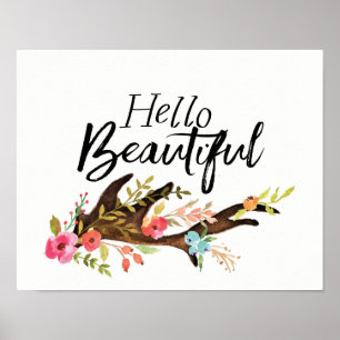 Pôster Olá! Antler e flores bonitos
