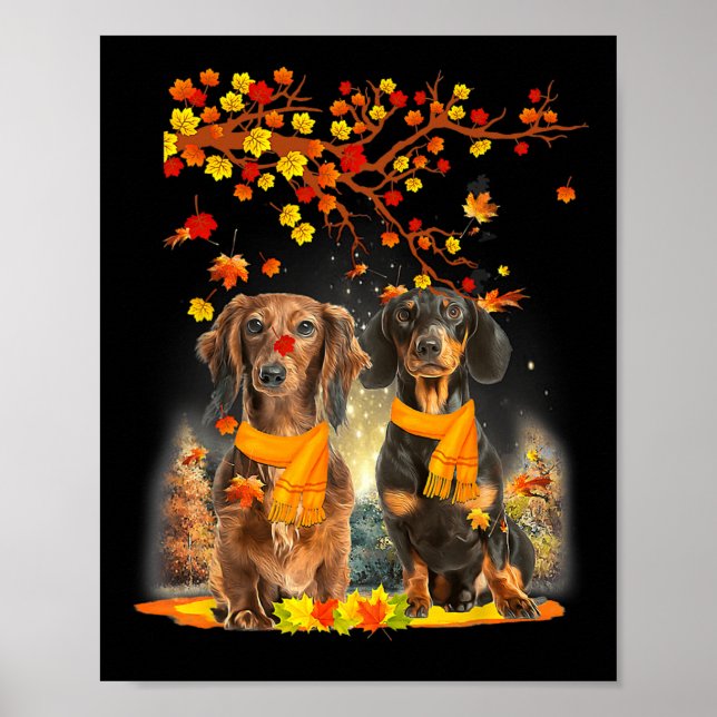Poster Olá Autumn Season Happy Ação de Graças Dachshund F (Frente)