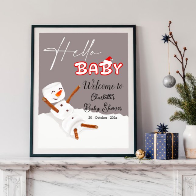 Poster Olá Bebê Boneco de Neve Fofo Bem-vindo ao Chá de B (Criador carregado)