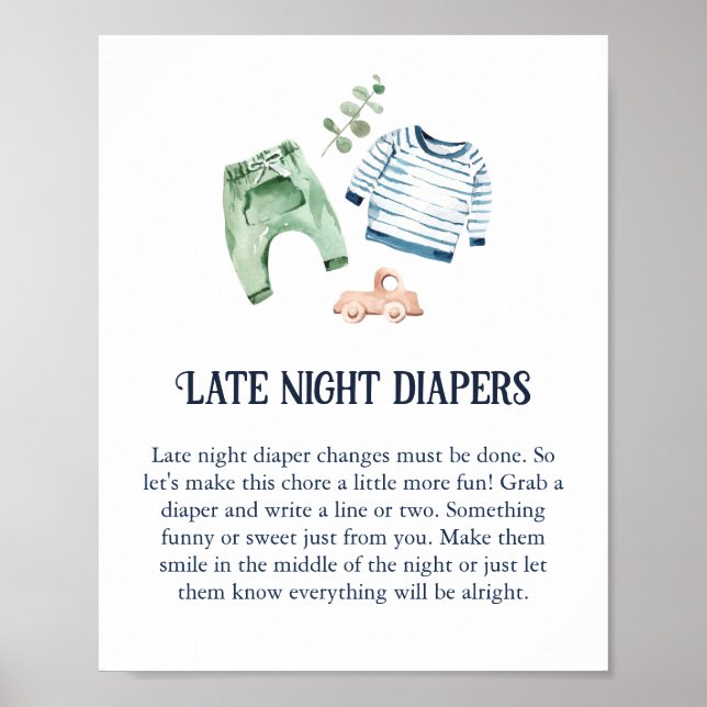 Poster Olá Bebê Menino 'Fralda Noturna' (Frente)