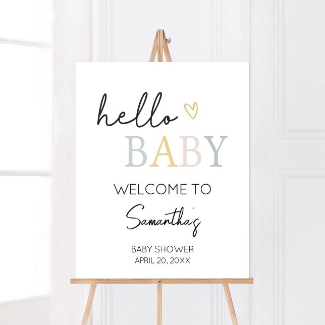 Poster Olá Bebê Neutral, Mínimo Bem-vindo (Pastel Letters Minimalist Baby Shower Welcome Sign)