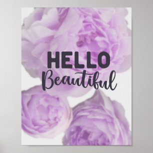 Poster Olá Bonita - Citação - Floral com Texto Roxo