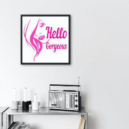 Poster Olá Desenho de Rosto de Senhora Bonita Tipografia