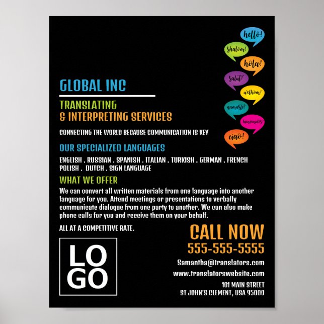 Poster Olá, Design, Tradutor e Intérprete (Frente)