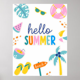 Poster Olá Diversão de Verão na Praia Design Retro
