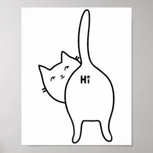 Poster Olá Engraçado Bumbum De Gato Preto, Design Para Ga