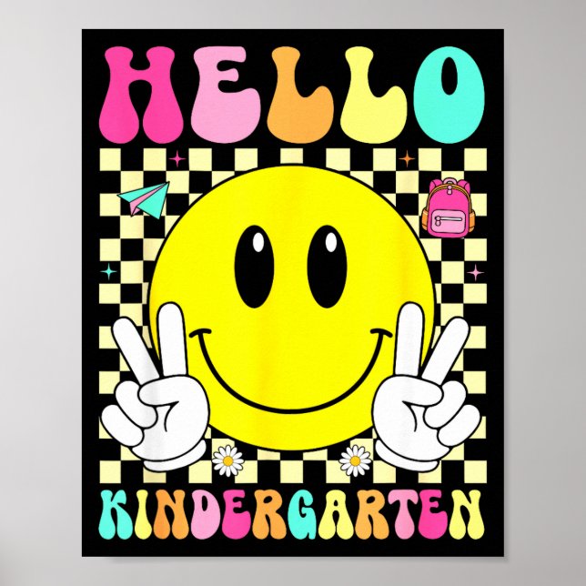 Poster Olá jardim de infância sorriso retrô de volta à es (Frente)
