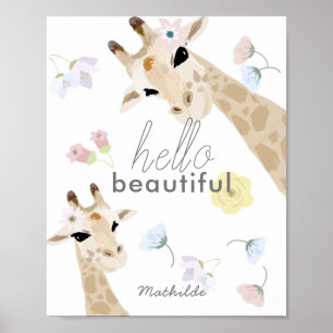 Poster Olá Linda Girafa Floral Nursery Art