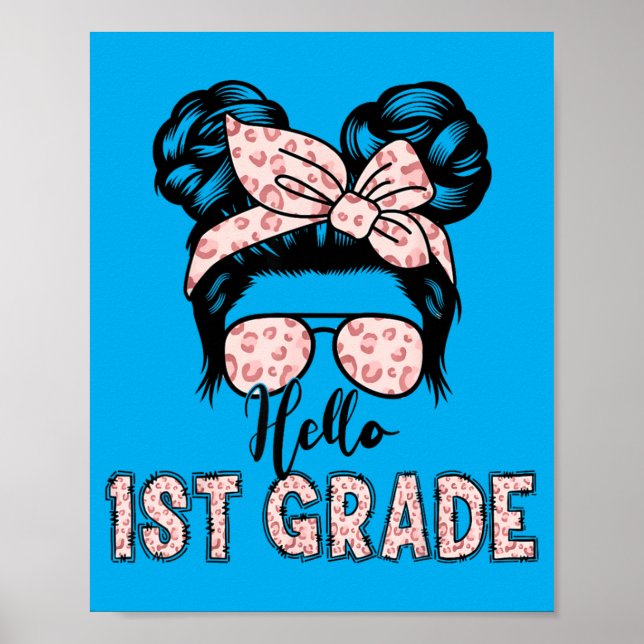 Poster Olá Menina do 1º Ano com Coque de Cabelo Desgrenha (Frente)