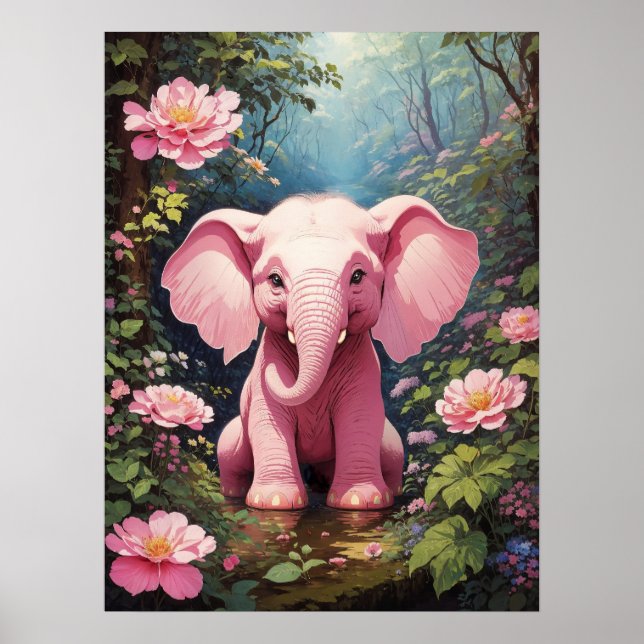 Poster Olá Mundo! Elefante Para Bebê Rosa (Frente)