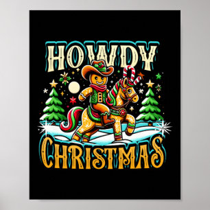 Poster Olá Natal Homem de Biscoito Cowboy Montar Cavalo