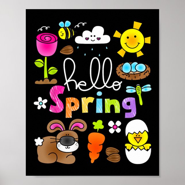 Poster Olá Primavera E Crianças Do Coelho Da Páscoa Garot (Frente)