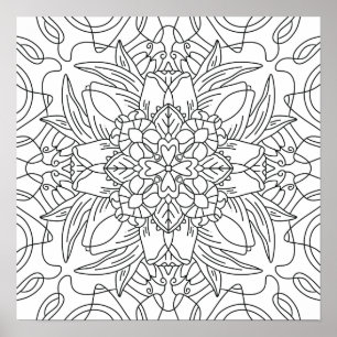Poster Olá Primavera: Página de Coloração Floral Abstrato