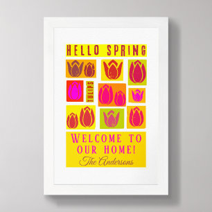 Poster Olá, primavera tulipas brilhantes, cor-de-rosa, Po