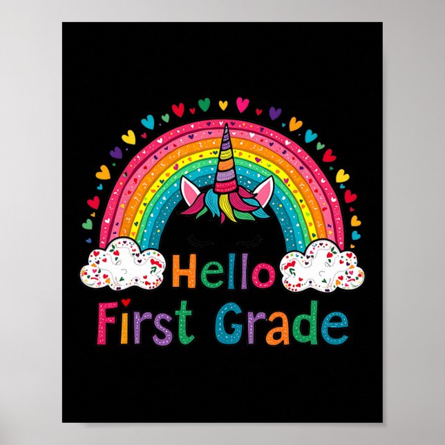 Poster Olá Primeiro Grau Arco-íris Unicórnio Fofo Profess (Frente)