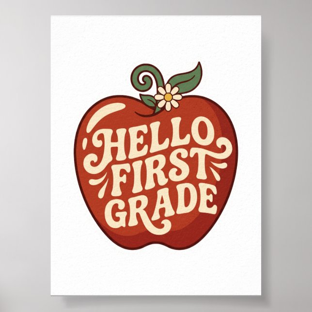 Poster Olá Primeiro Grau Maçã Retro Volta às Aulas (Frente)