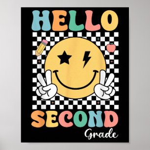 Poster Olá Professora Do Segundo Grau Crianças Retro Sorr