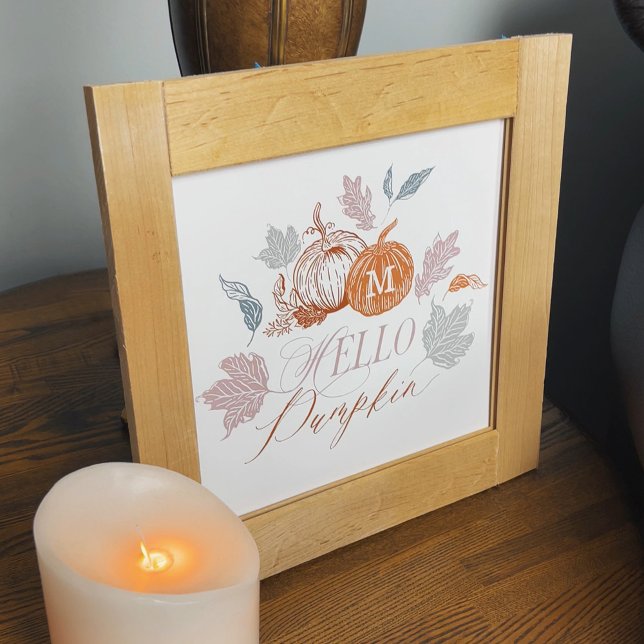 Pôster Olá Pumpkin Festivo Outono Fora Deixa Monograma (Hello Pumpkin Festive Autumn Fall Leaves Monogram Poster)