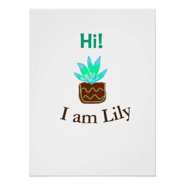 Pôster Olá, sou Lily Cacto Suculto, adicione nome aquarel (Frente)