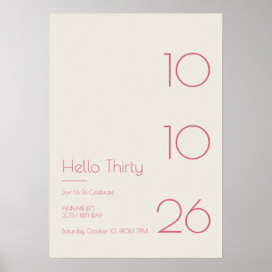 Poster Olá Trinta Aniversário Moderno Mínimo 30º