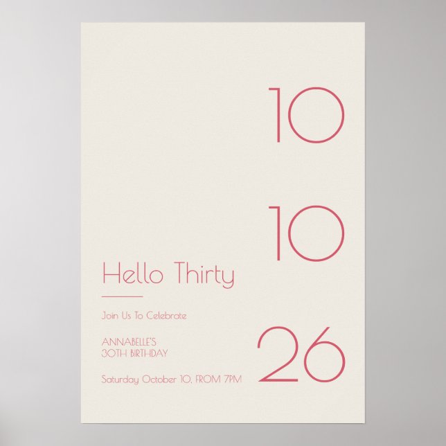 Poster Olá Trinta Aniversário Moderno Mínimo 30º (Frente)