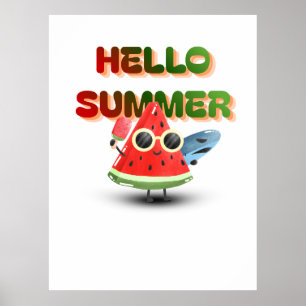 Poster Olá Verão Doce Melancia Arte Praia